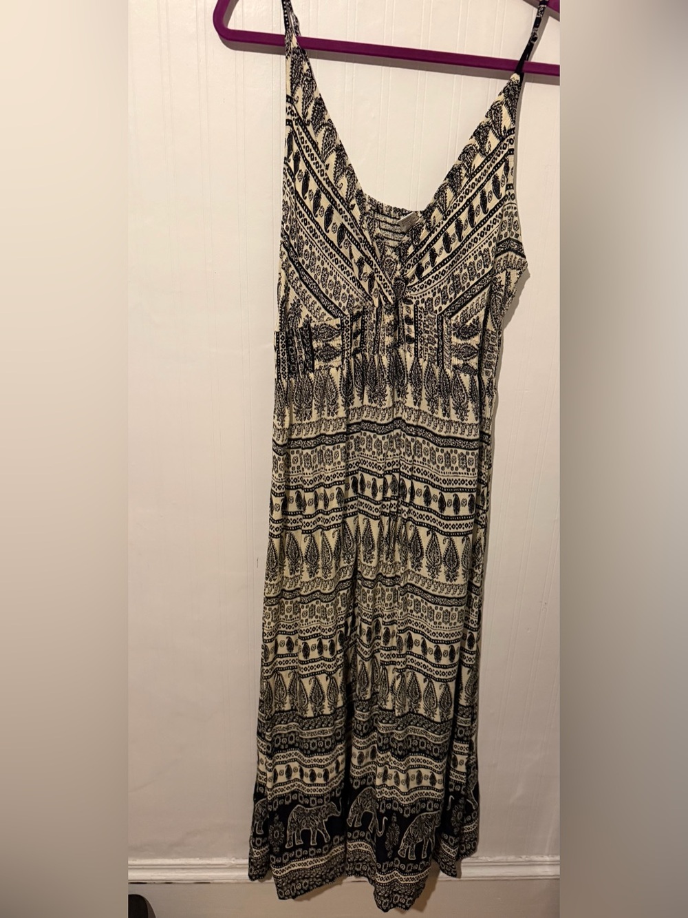 Bohemian Black and Cream Printed Maxi Dress XL
